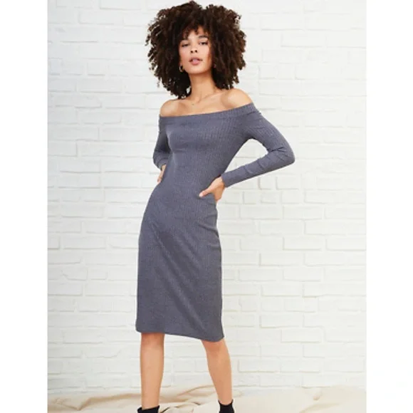Daily Look Dresses | Daily Look Cindy Ribbed Off Shoulder Knit Midi Dress Size Xs | Color: Gray/Silver | Size: Xs | Rholtin's Closet